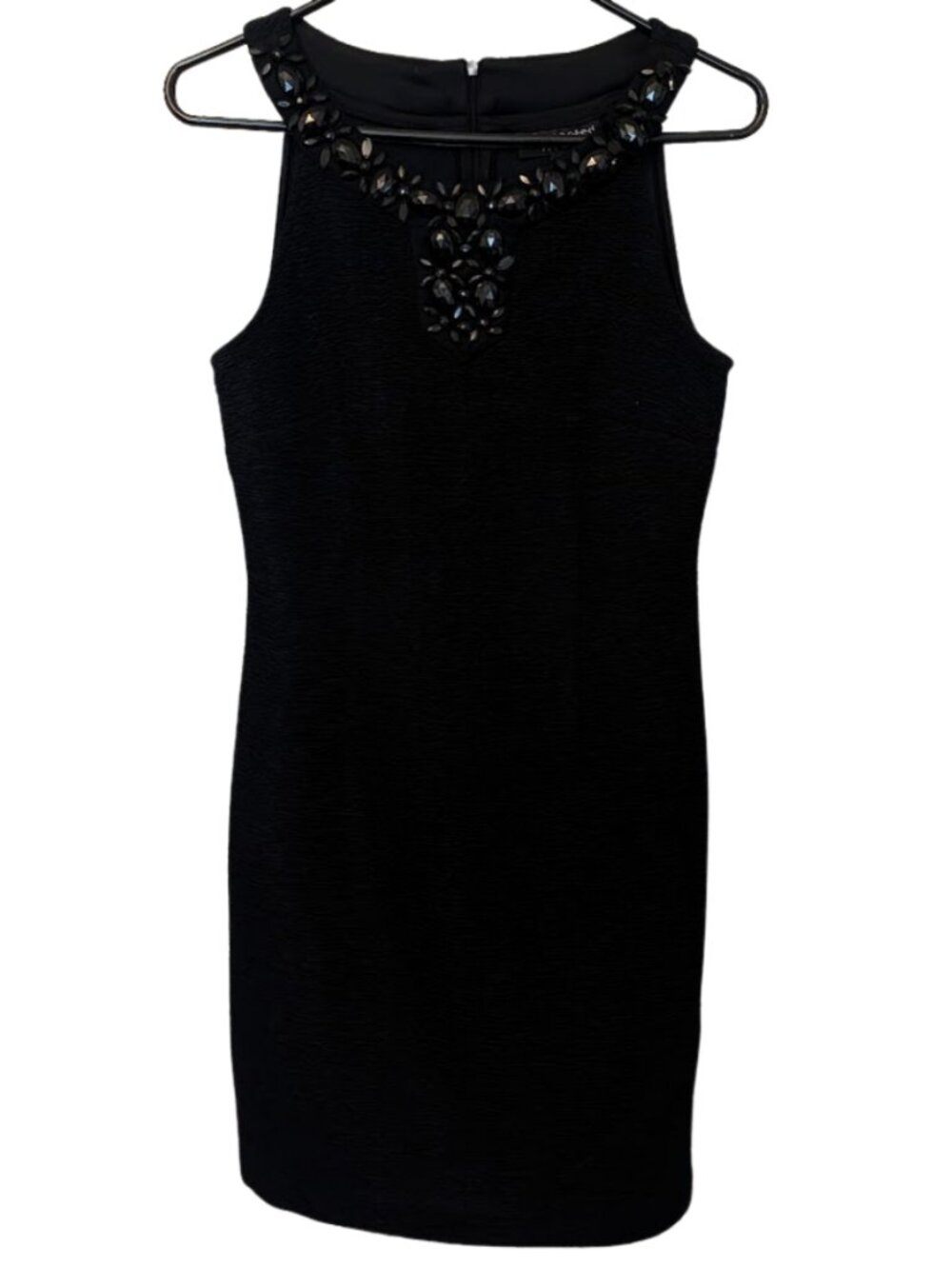 Connected Apparel black dress with chunky beaded neckline Size 6